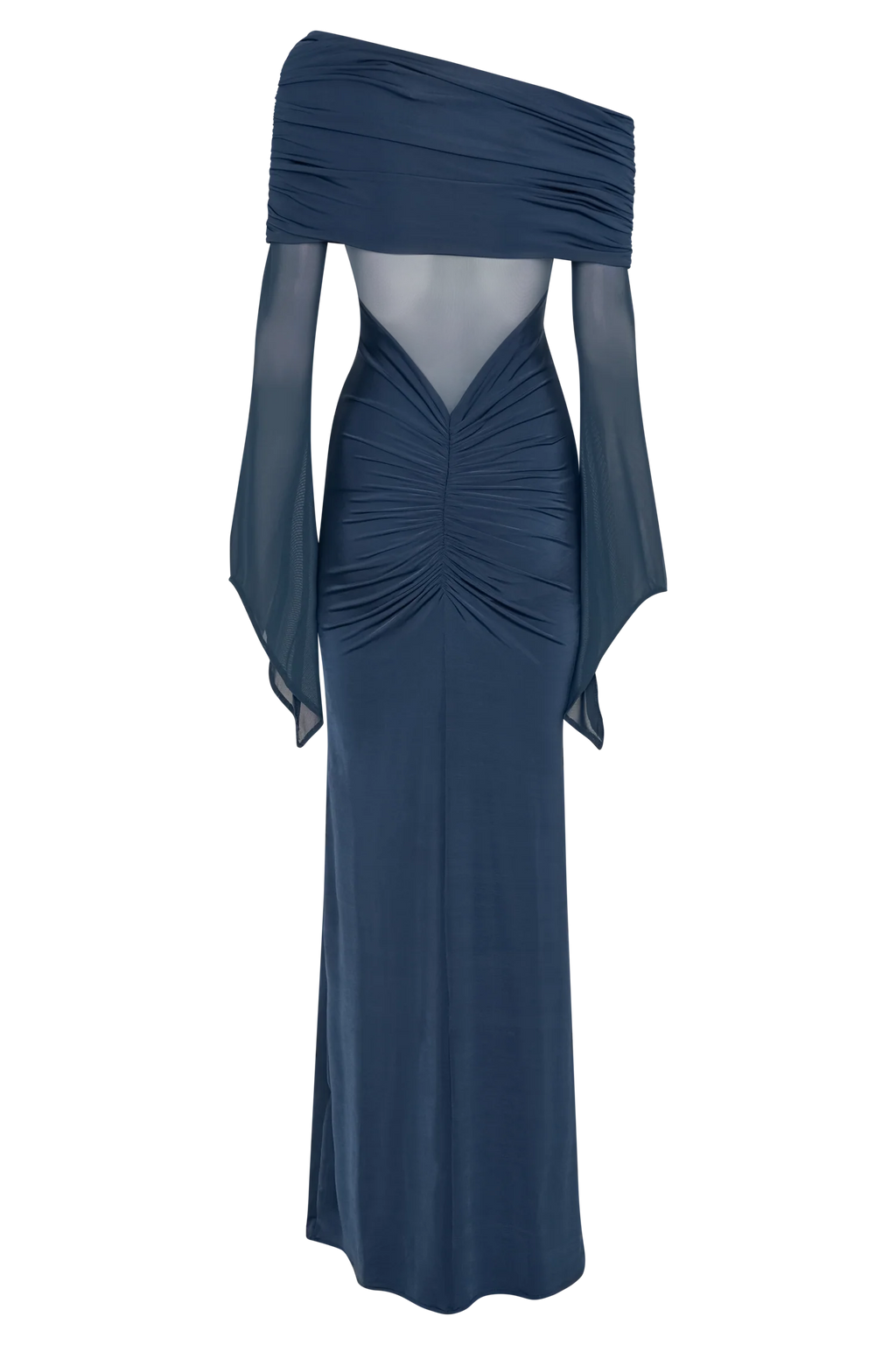 Kaitlin One Shoulder Slinky And Mesh Maxi Dress - Midnight Blue