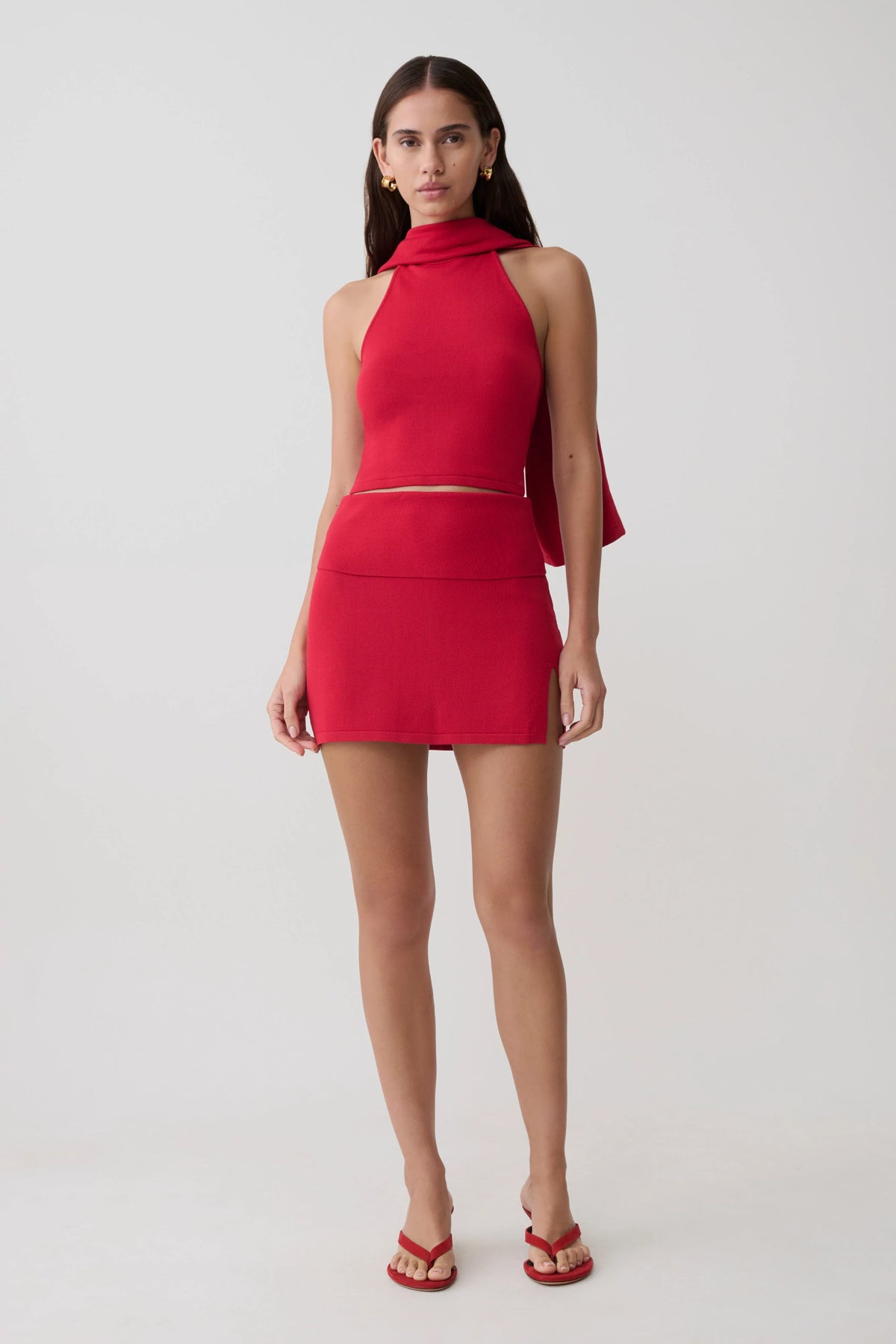 Misty Mid Rise Knit Mini Skirt - Red