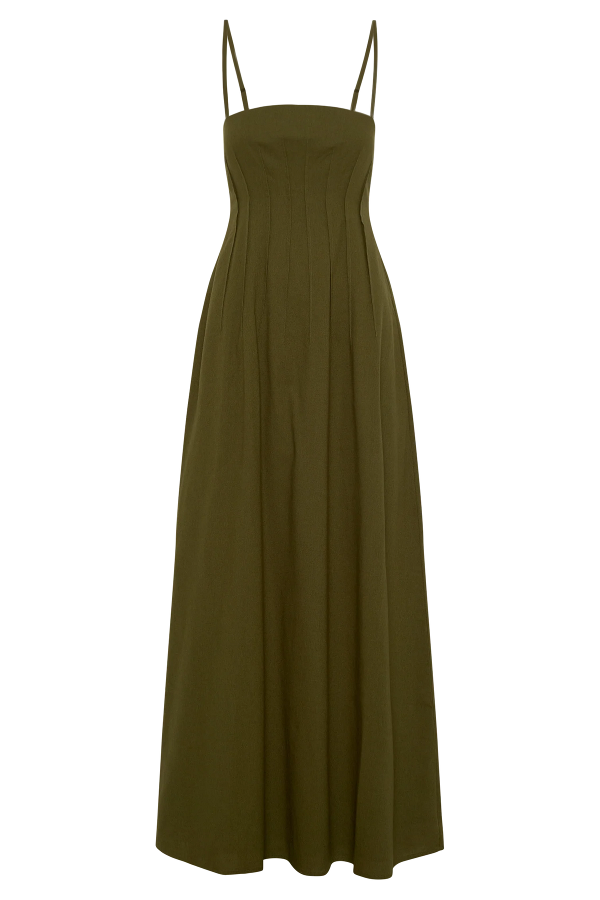 Sofie Pintuck Linen Maxi Dress - Khaki
