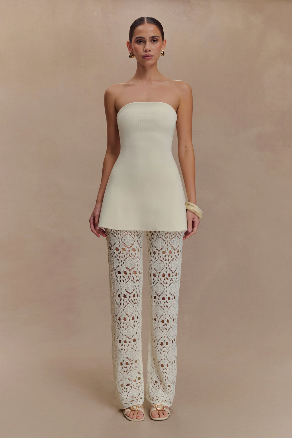 Anette Bandage Knit Strapless Top - Ivory