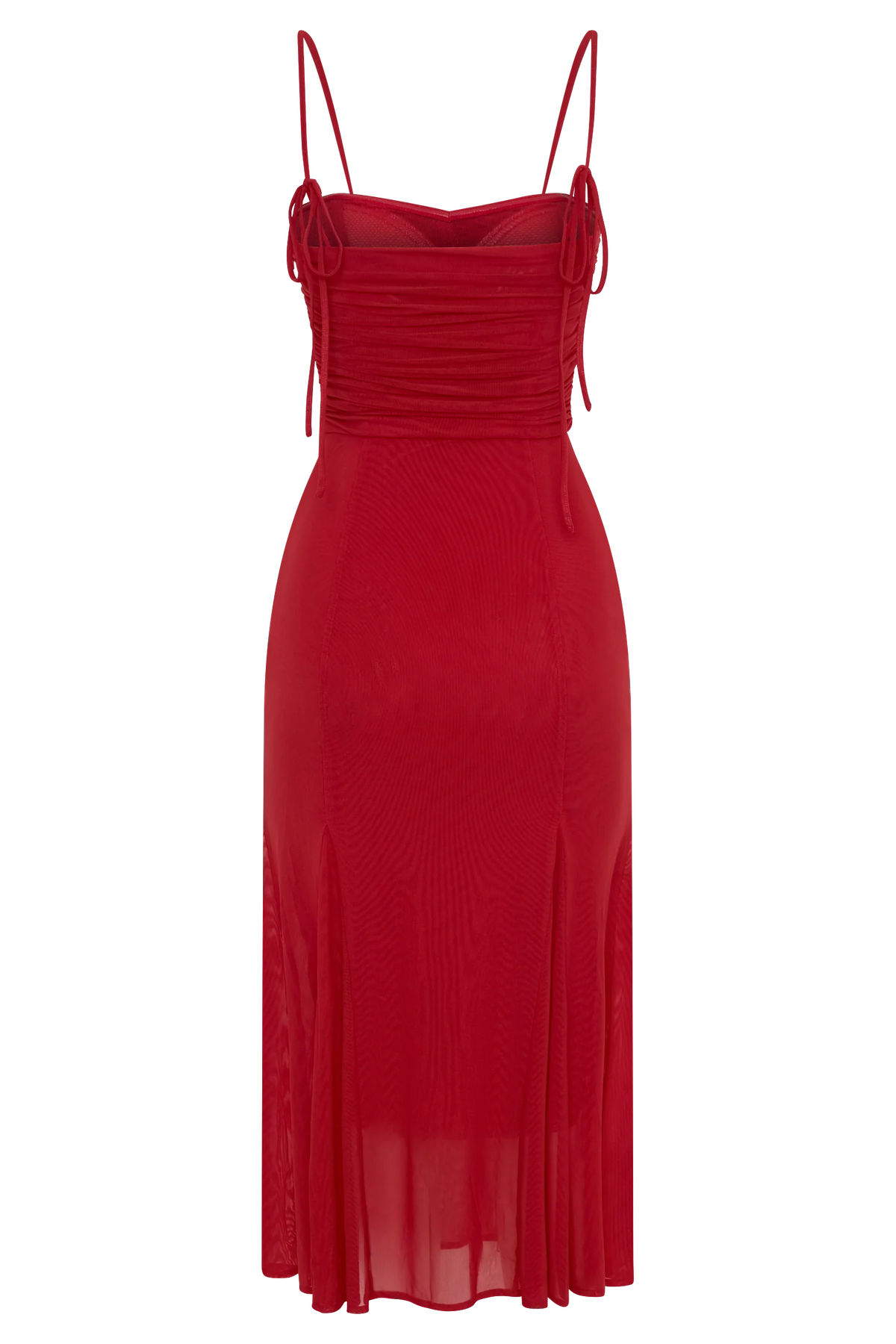 Willa Gathered Mesh Midi Dress - Ruby
