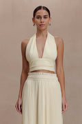 Amaris Sleeveless Plisse Halter Top - Lemon