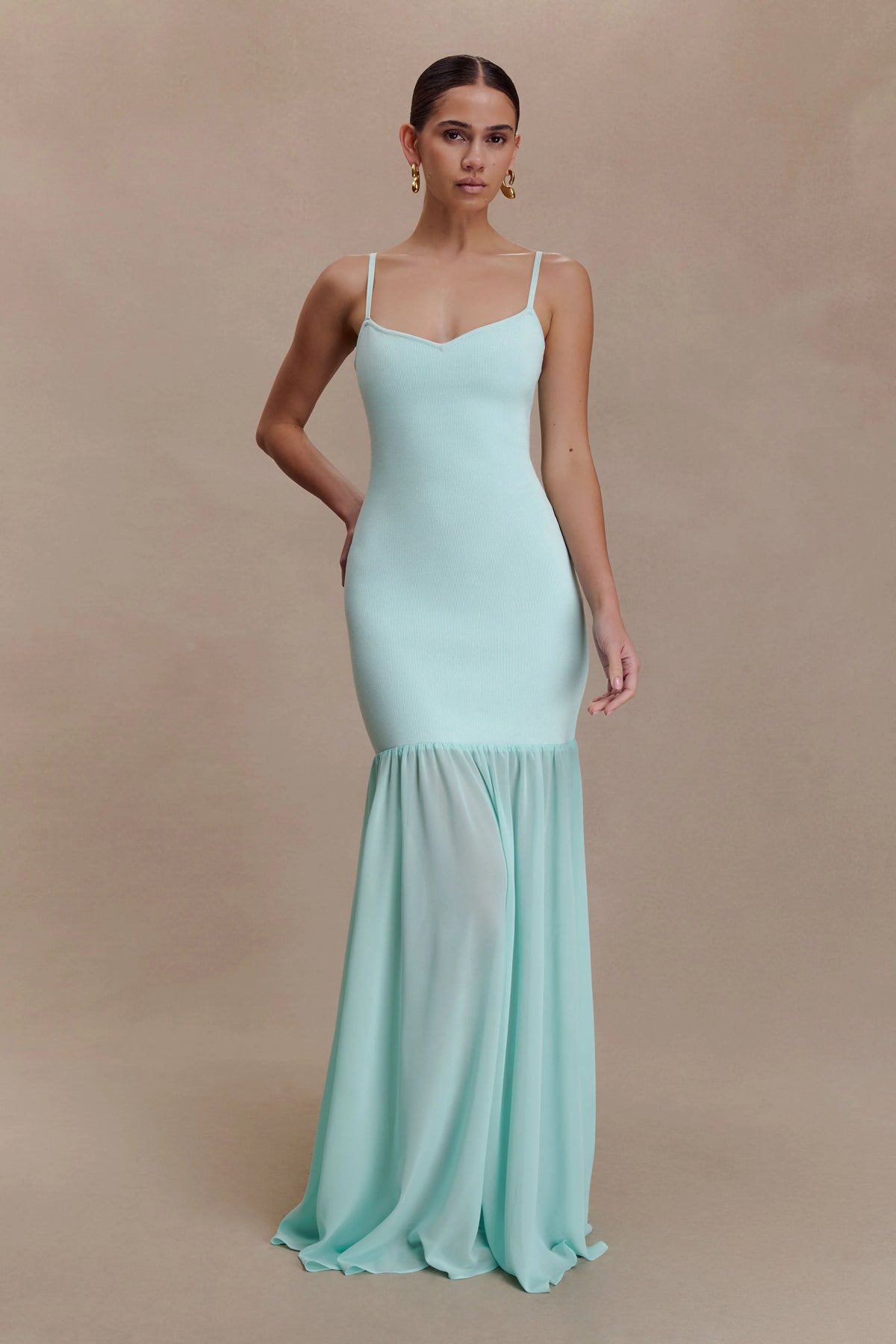 Deanne Bandage And Chiffon Knit Maxi Dress - Blue
