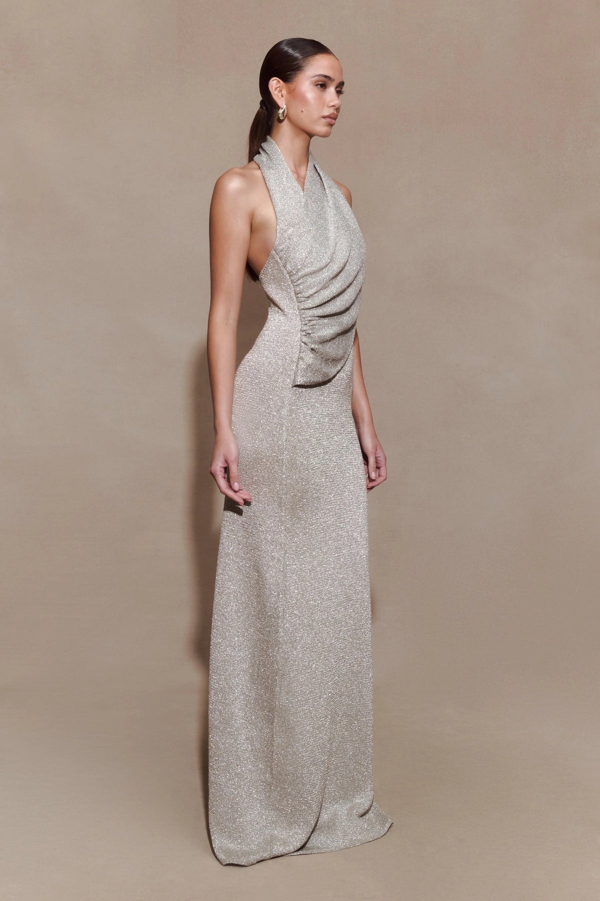 Elma Lurex Knit Halter Maxi Dress - Silver