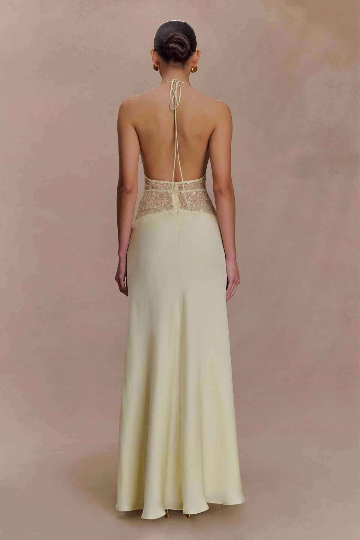 Dinah Lace And Satin Maxi Dress - Lemon