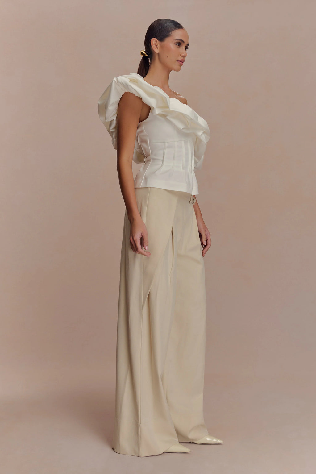 Debbie One Shoulder Bubble Top - White
