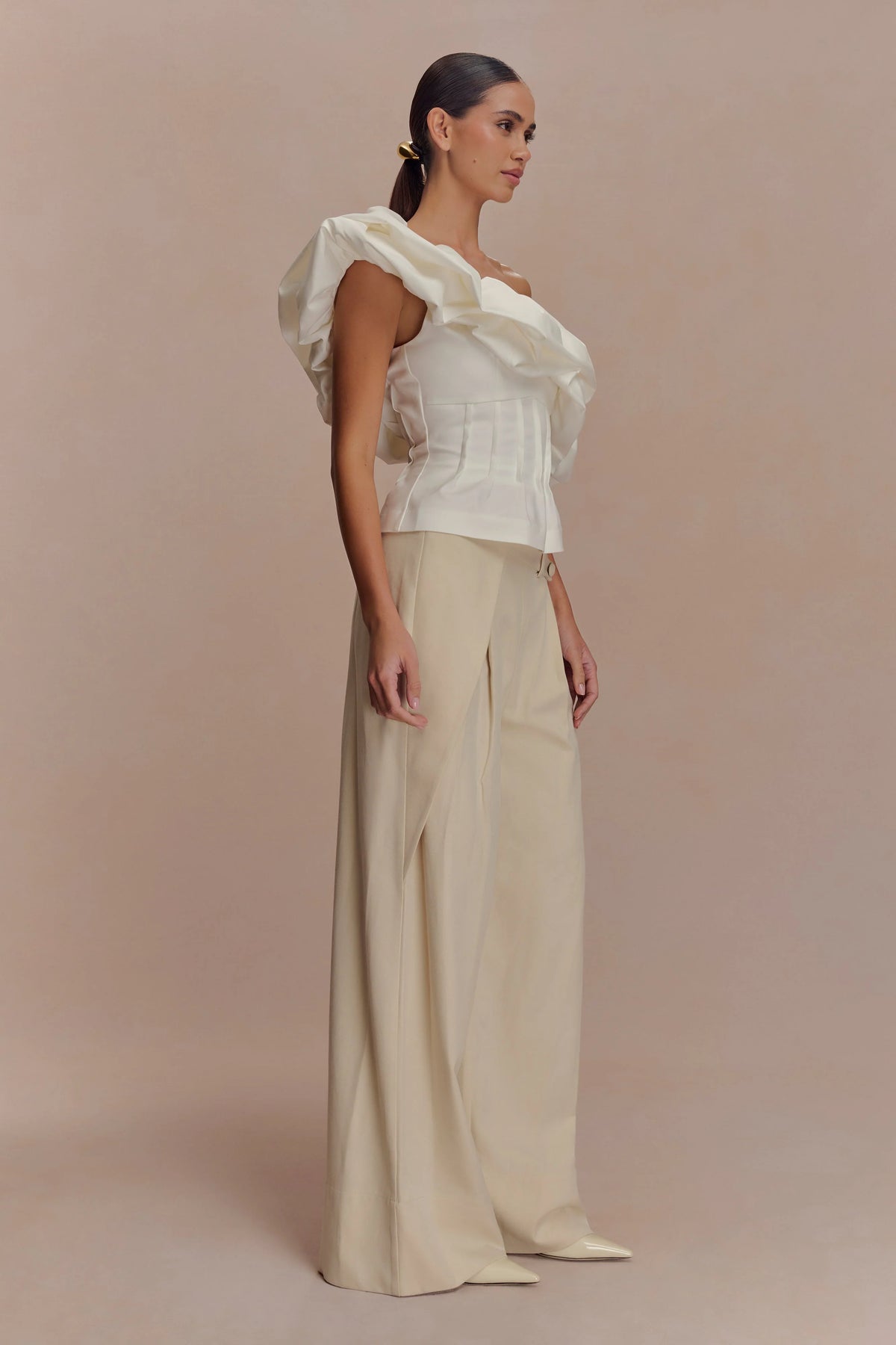 Debbie One Shoulder Bubble Top - White