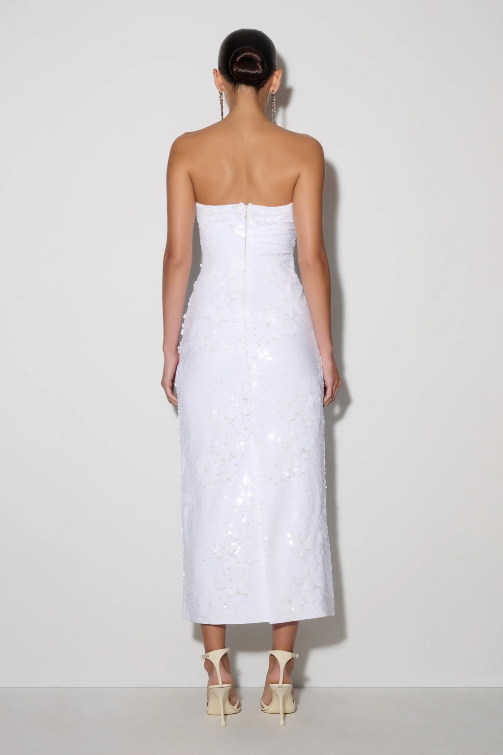 Maisie Strapless Sequin Midi Dress - White