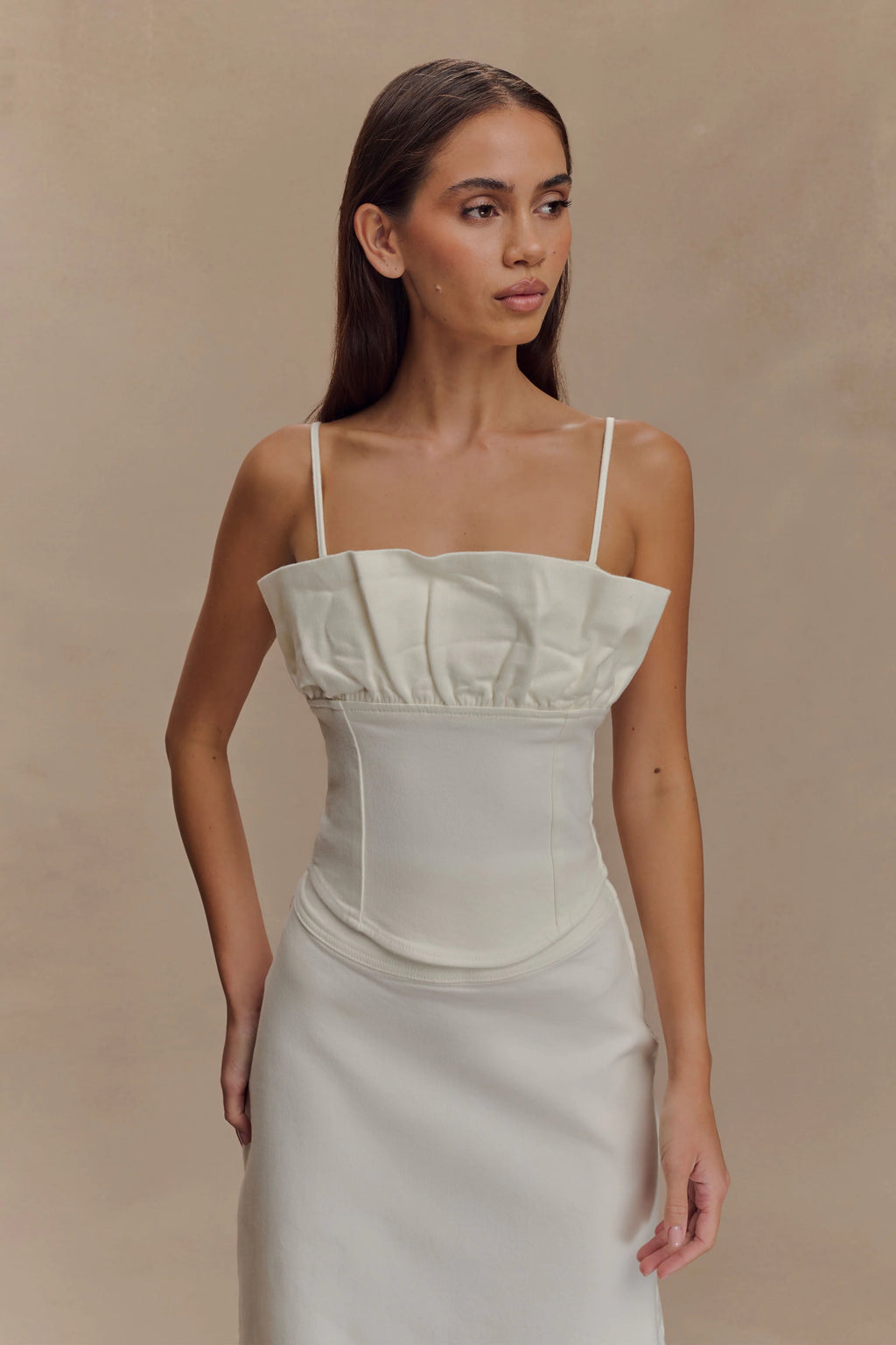 Cecilia Denim Frill Corset - White