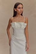 Cecilia Denim Frill Corset - White