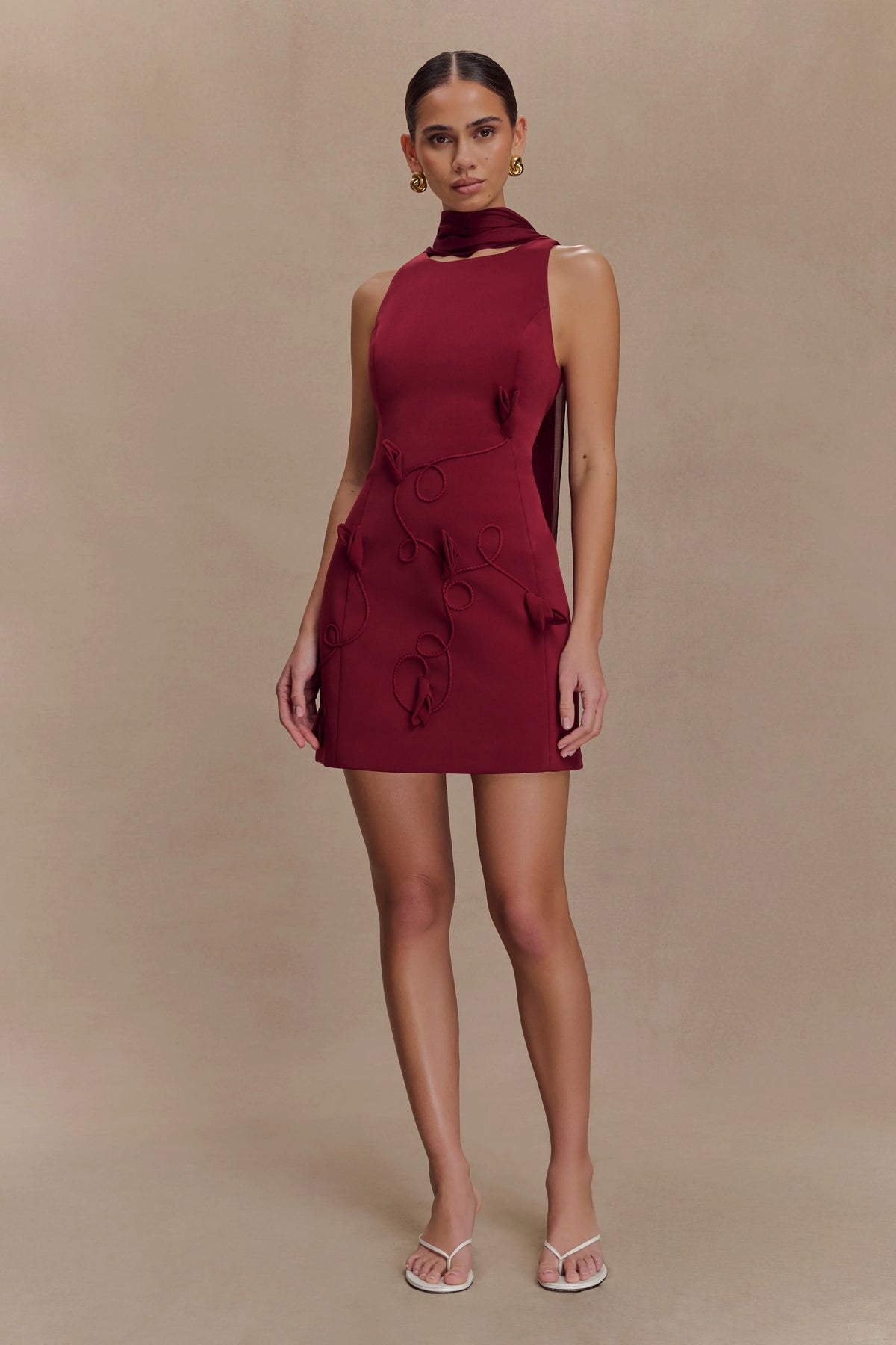 Skyler Suiting Embroidered Mini Dress - Wine