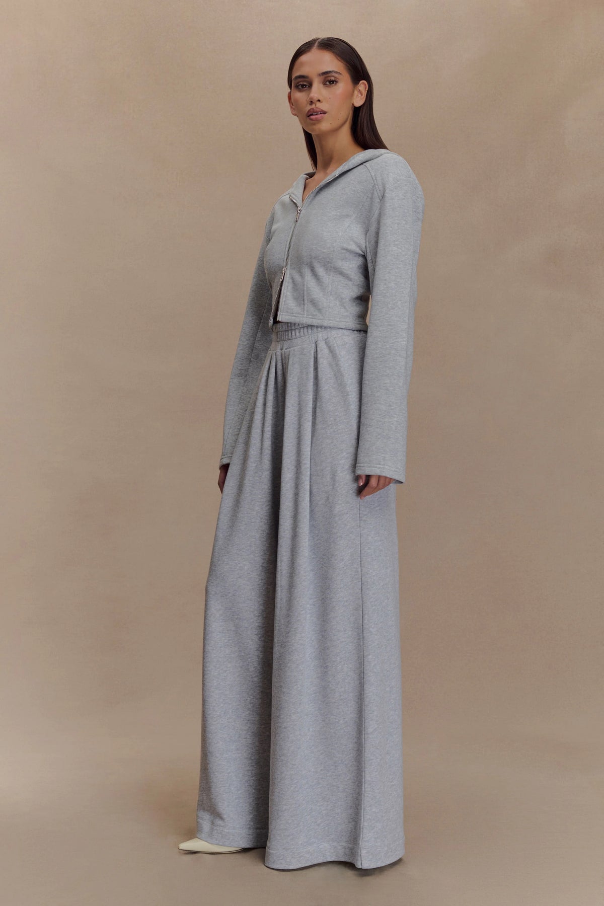 Quinn Zip Up Hoodie - Light Grey Marle