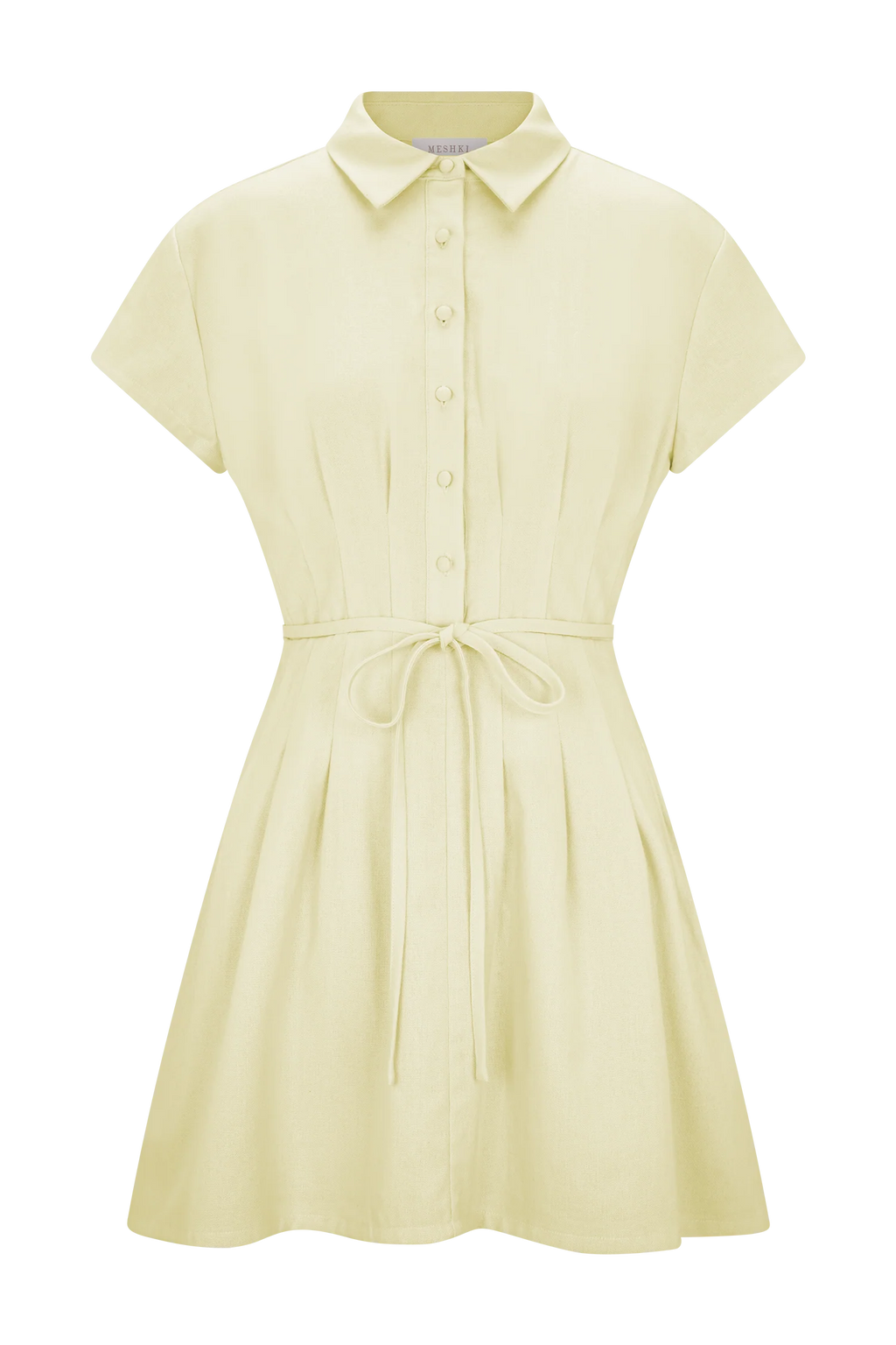 Aysha Buttoned Linen Mini Dress - Lemon