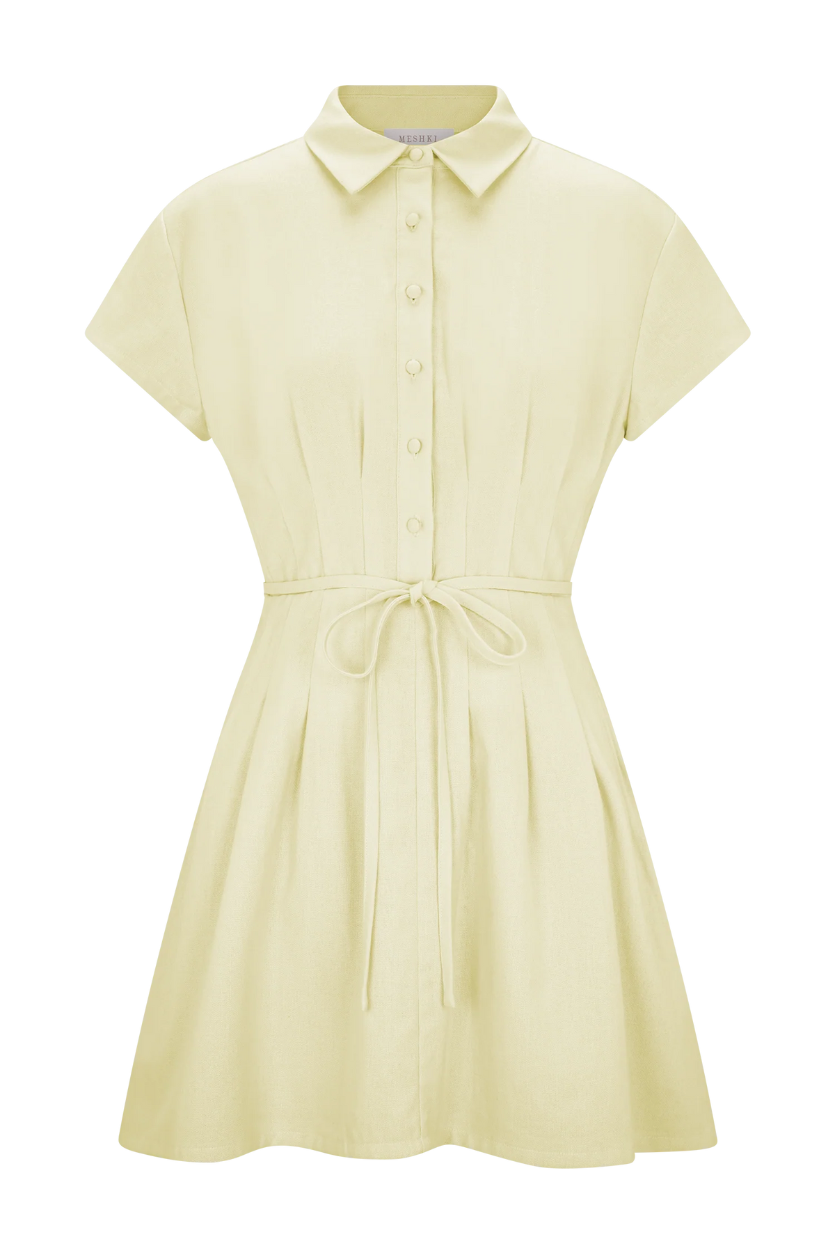 Aysha Buttoned Linen Mini Dress - Lemon