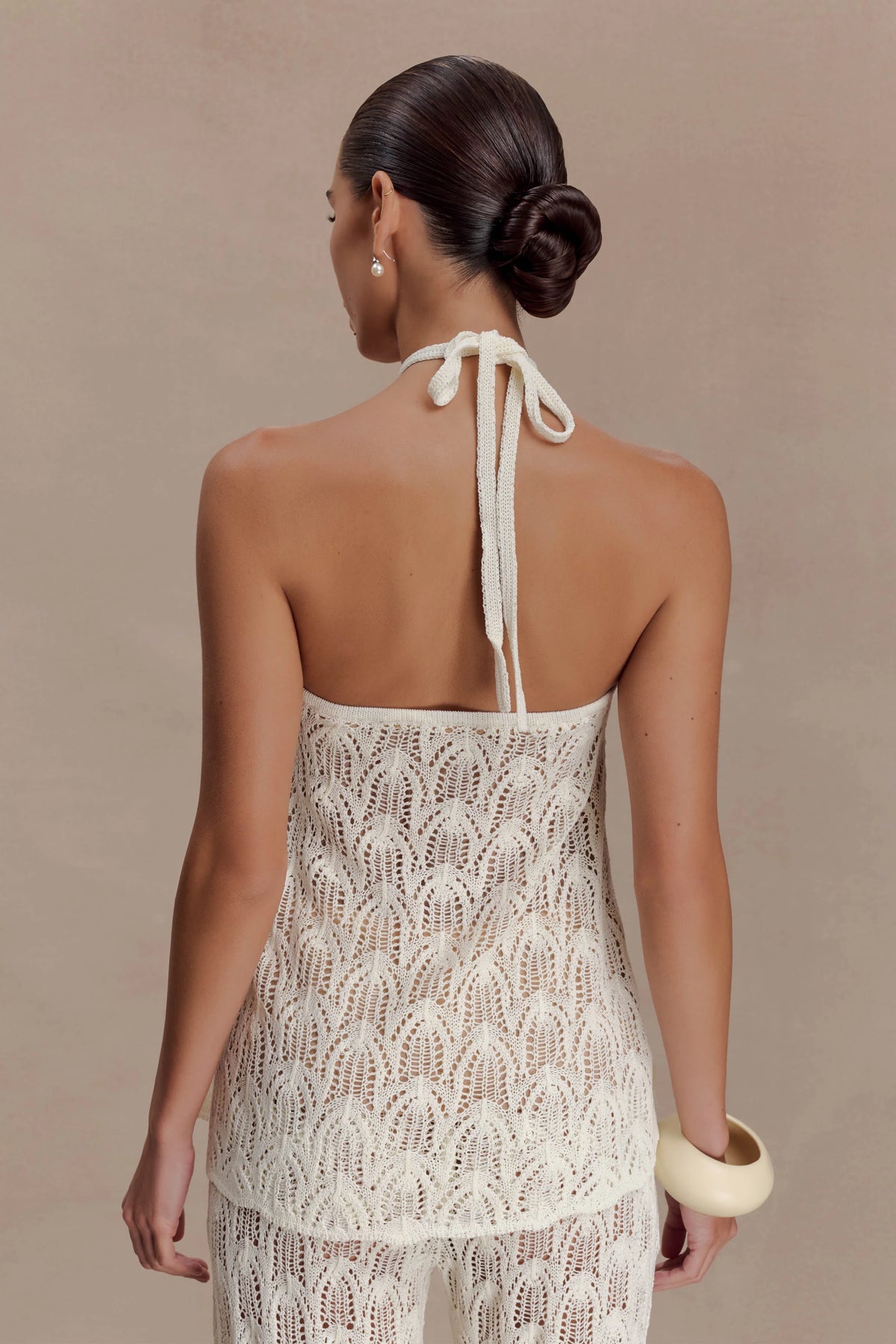 Corey Crochet Halter Neck Top - Ivory
