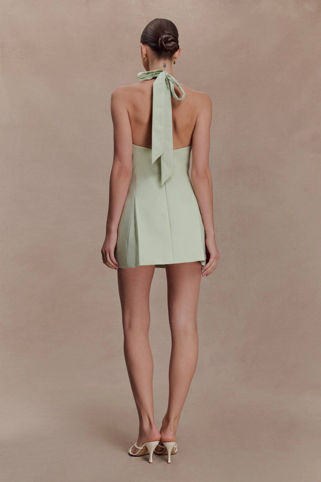 Nelly Halter Neck Cotton Mini Dress - Sage