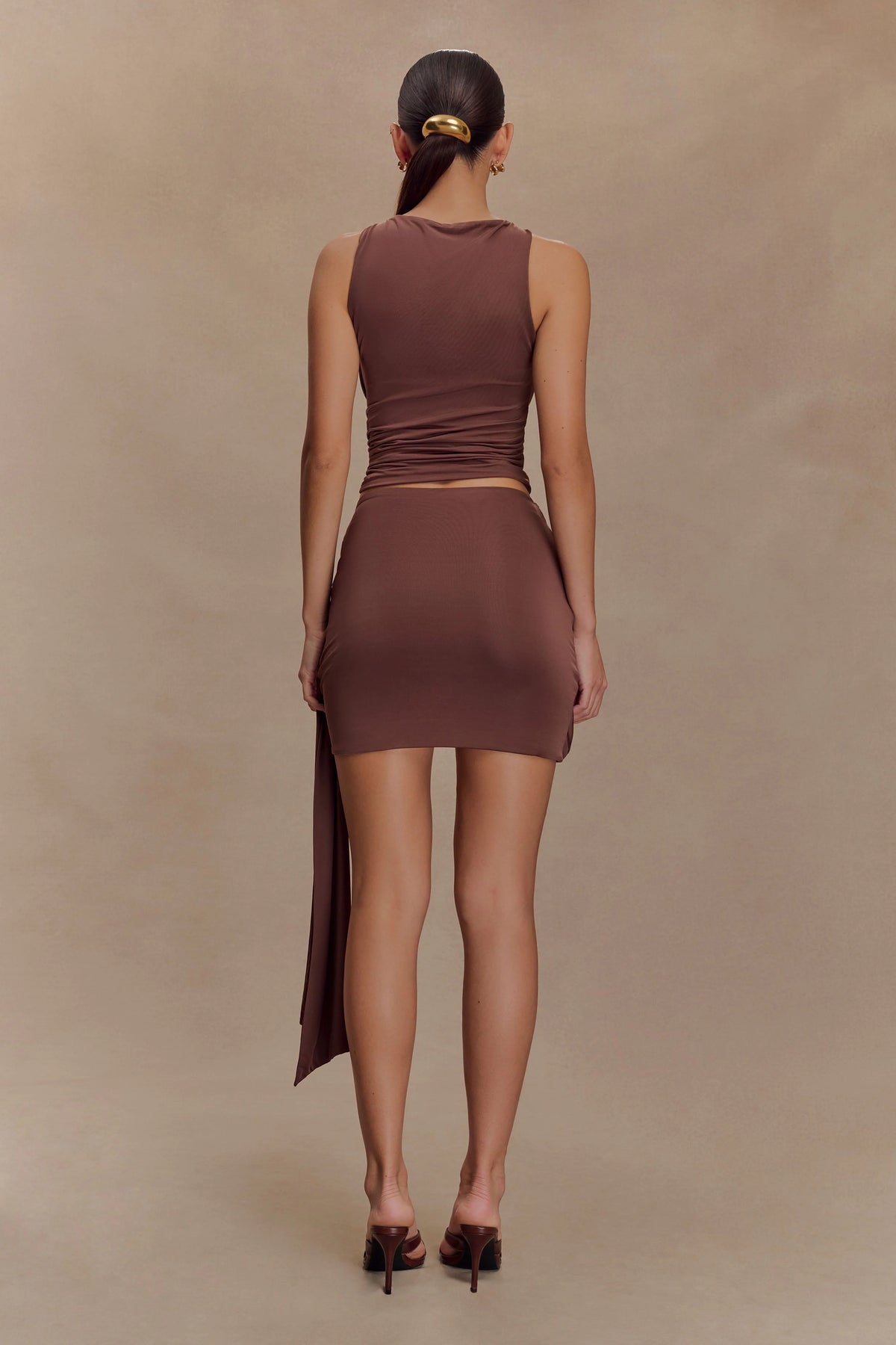 Alicent Slinky Beaded Mini Skirt - Chocolate
