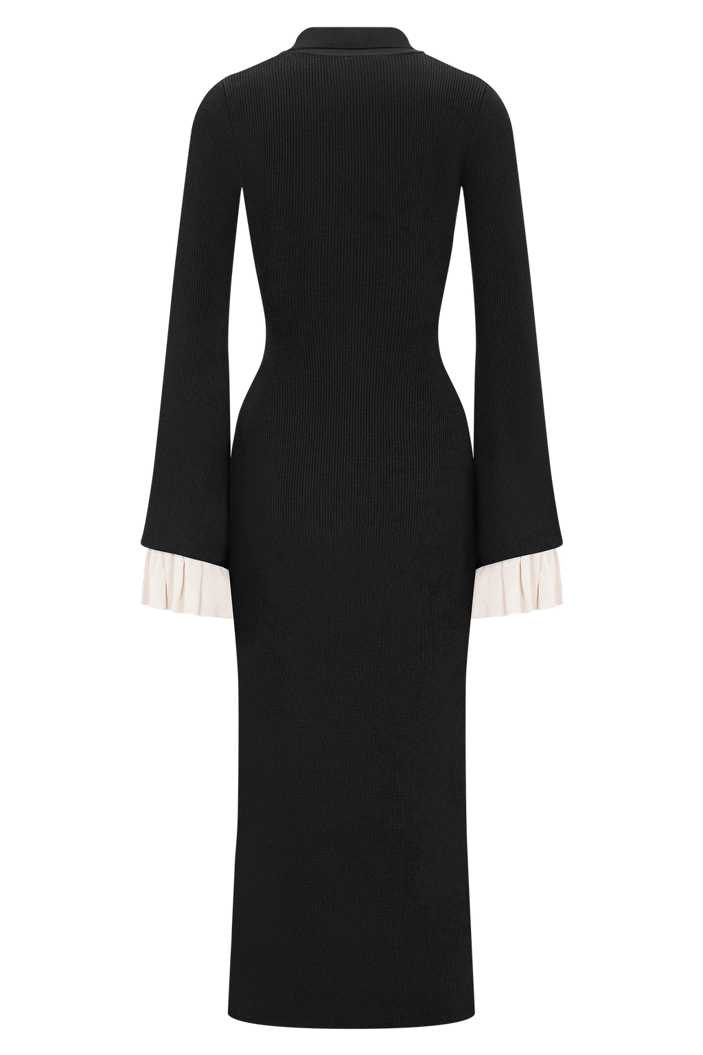 Amirose Ruffle Knit Midi Dress - Black