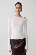 Ricky Knit Long Sleeve Longline Top - Ivory