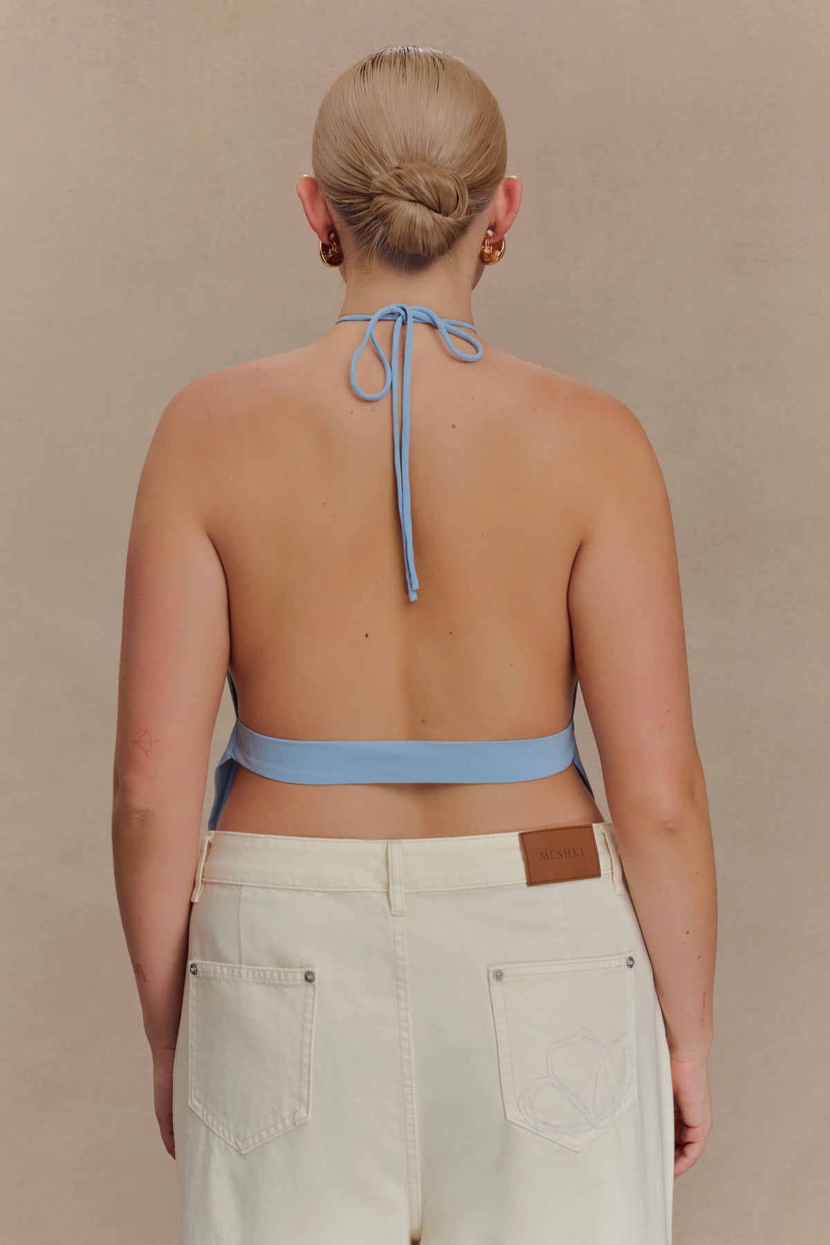 Katalina Chiffon Cowl Halter Top - Sky Blue