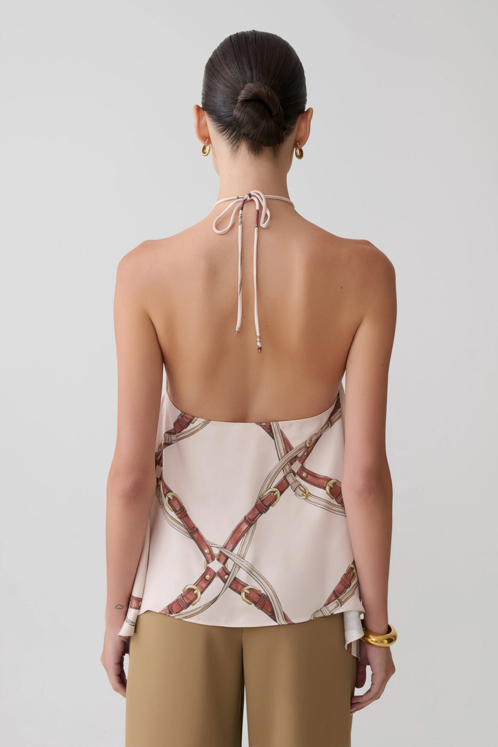Adelaide Draped Satin Halter Top - Chain Print
