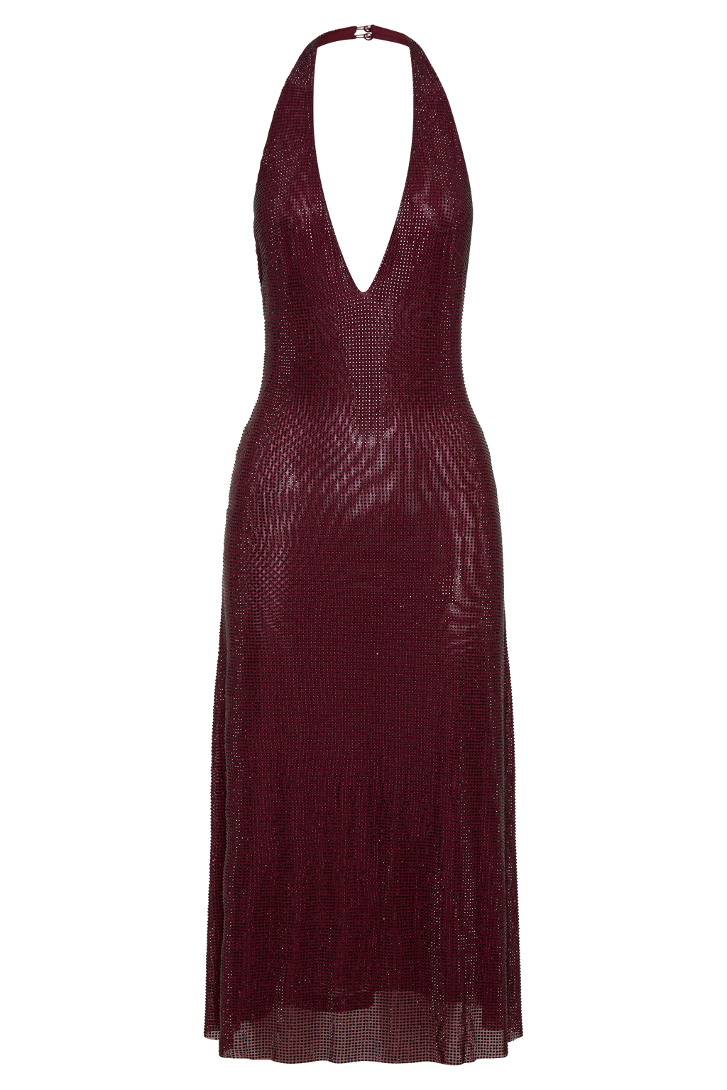 Genie Diamante Halter Midi Dress - Mahogany