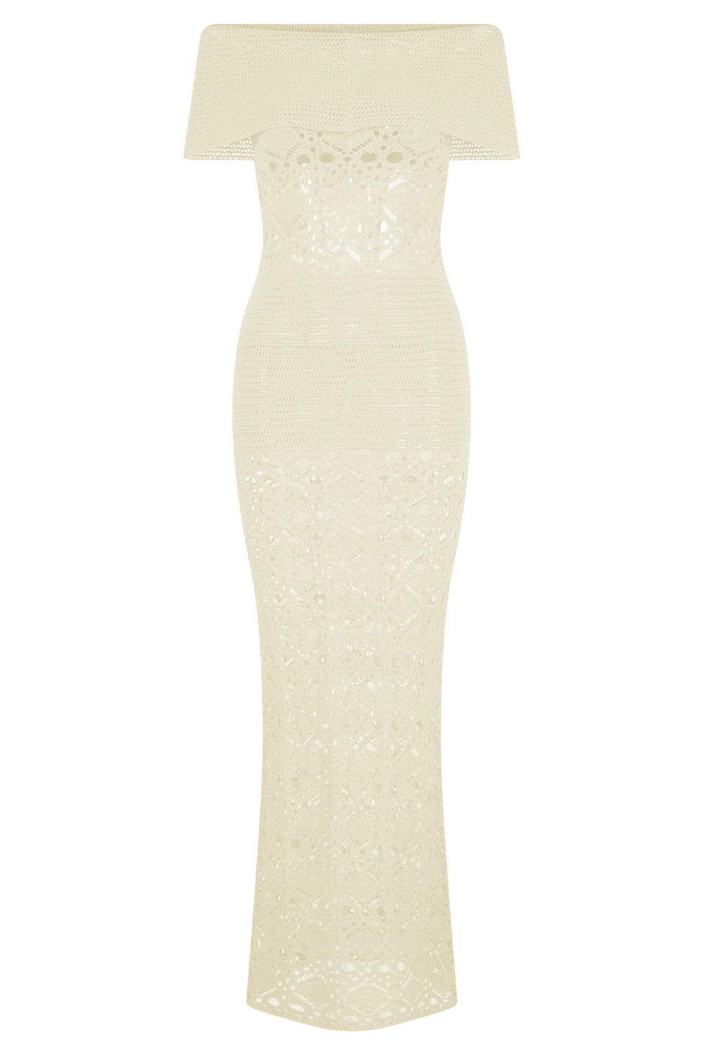 Solstice Off Shoulder Crochet Knit Maxi Dress - Ivory
