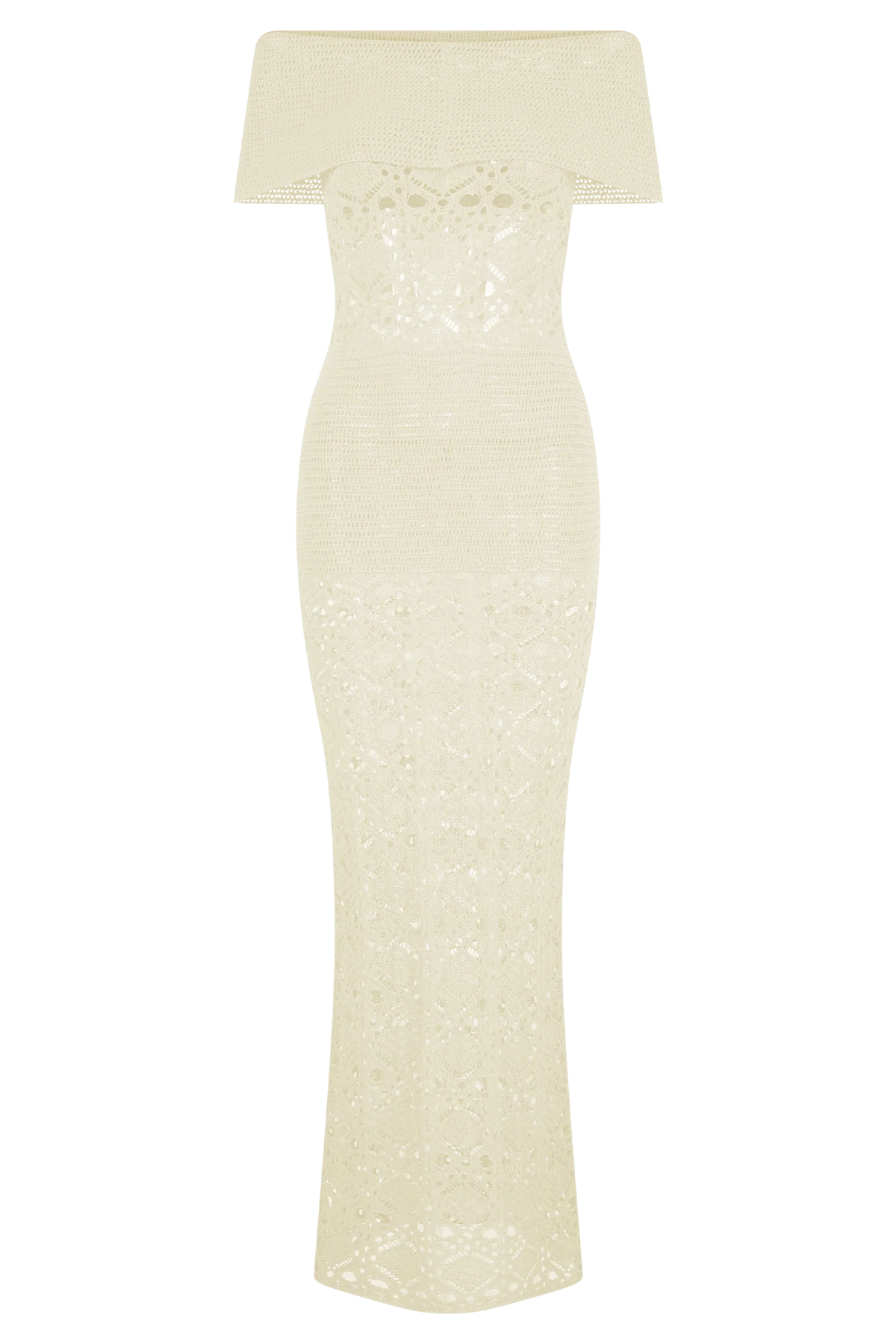 Solstice Off Shoulder Crochet Knit Maxi Dress - Ivory