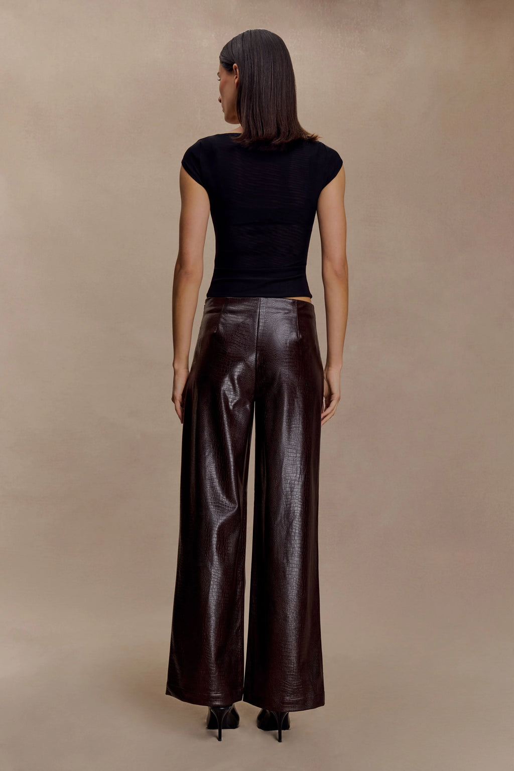 Henry Croc Faux Leather Straight Leg Pants - Dark Chocolate
