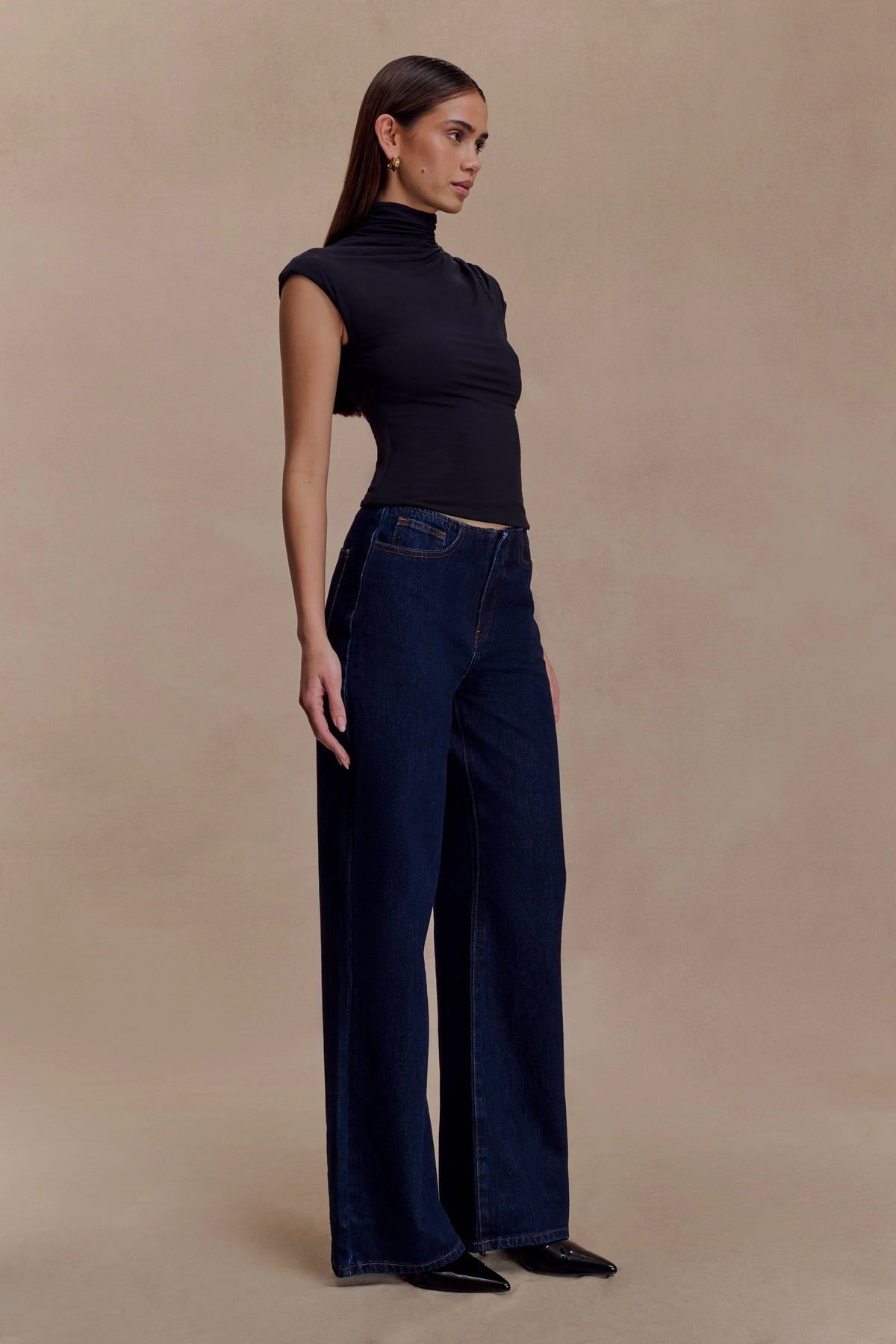 Freesia High Neck Sleeveless Top - Black