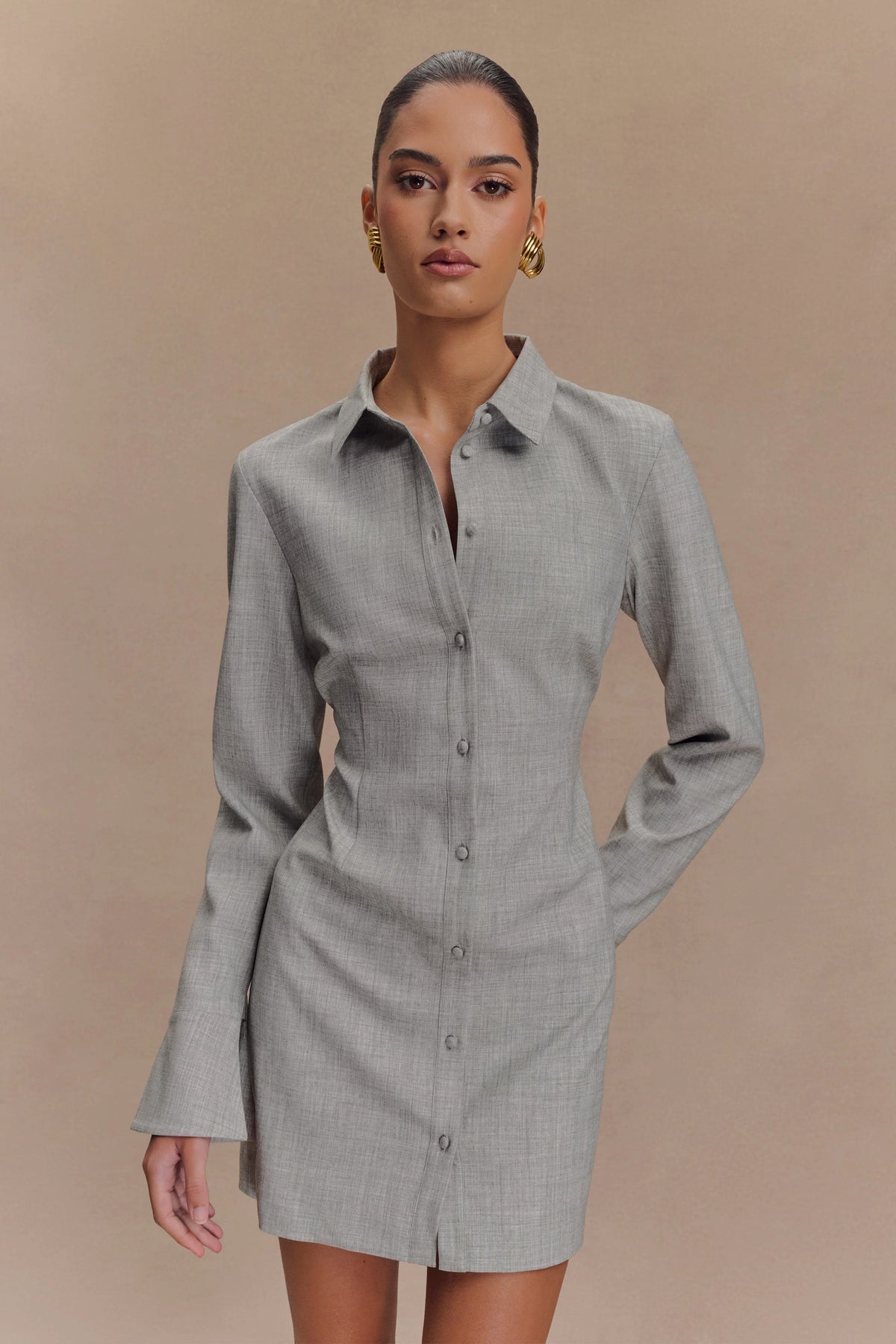 Dorian Fitted Shirt Mini Dress - Charcoal Marle