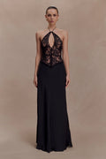 Sascha Lace And Satin Halter Maxi Dress - Black