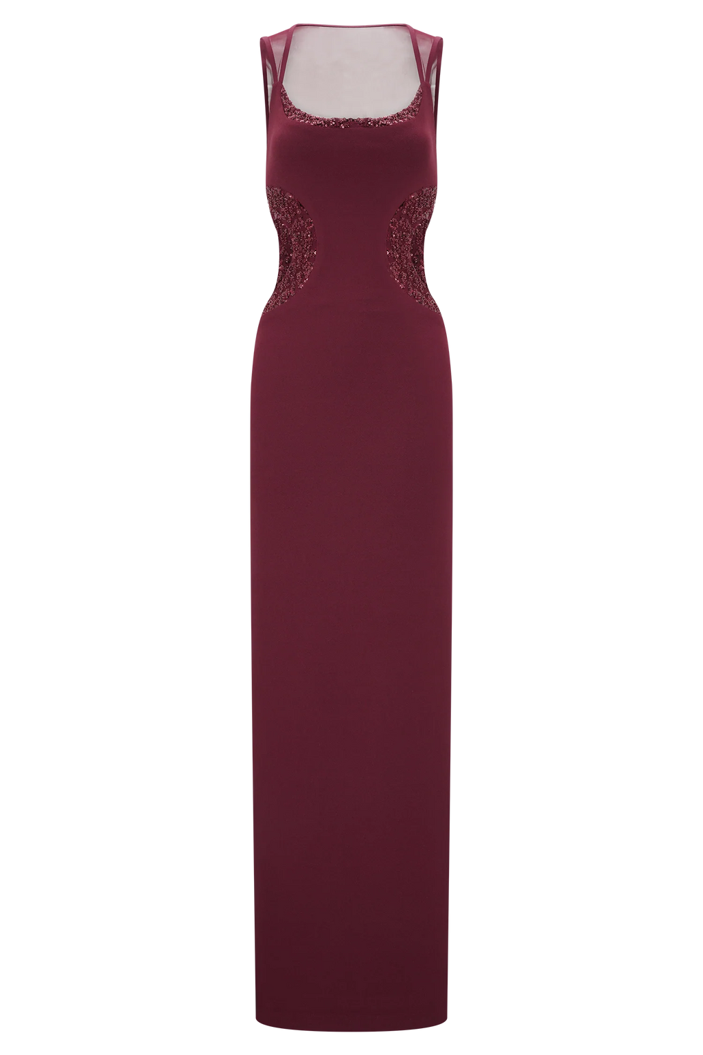 Angelique Beaded Crepe Maxi Dress - Wine