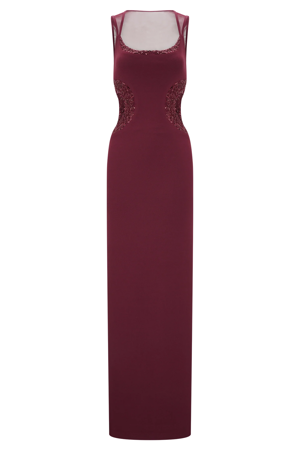 Angelique Beaded Crepe Maxi Dress - Wine