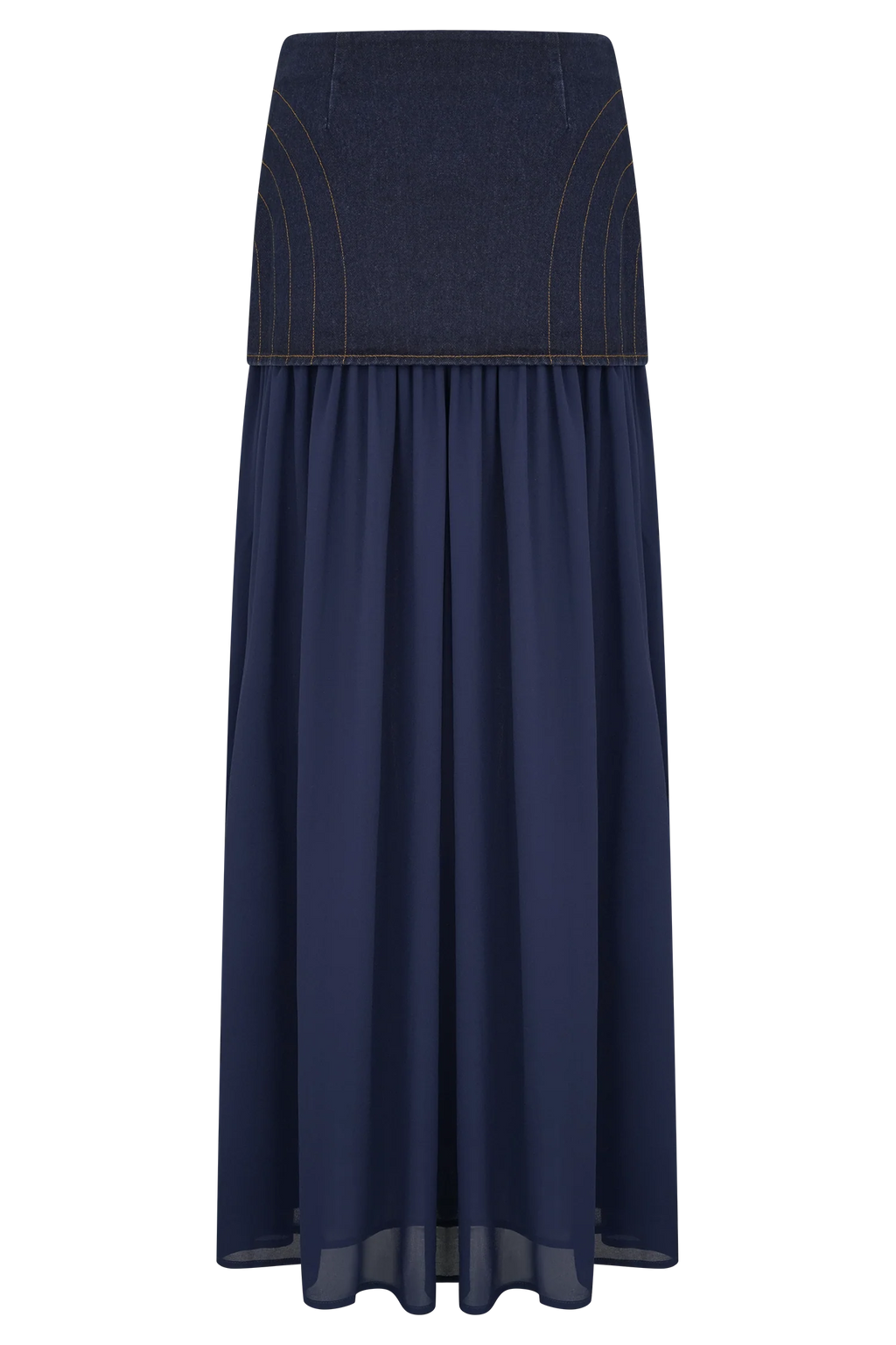 Tully Chiffon Denim Maxi Skirt - Indigo Blue