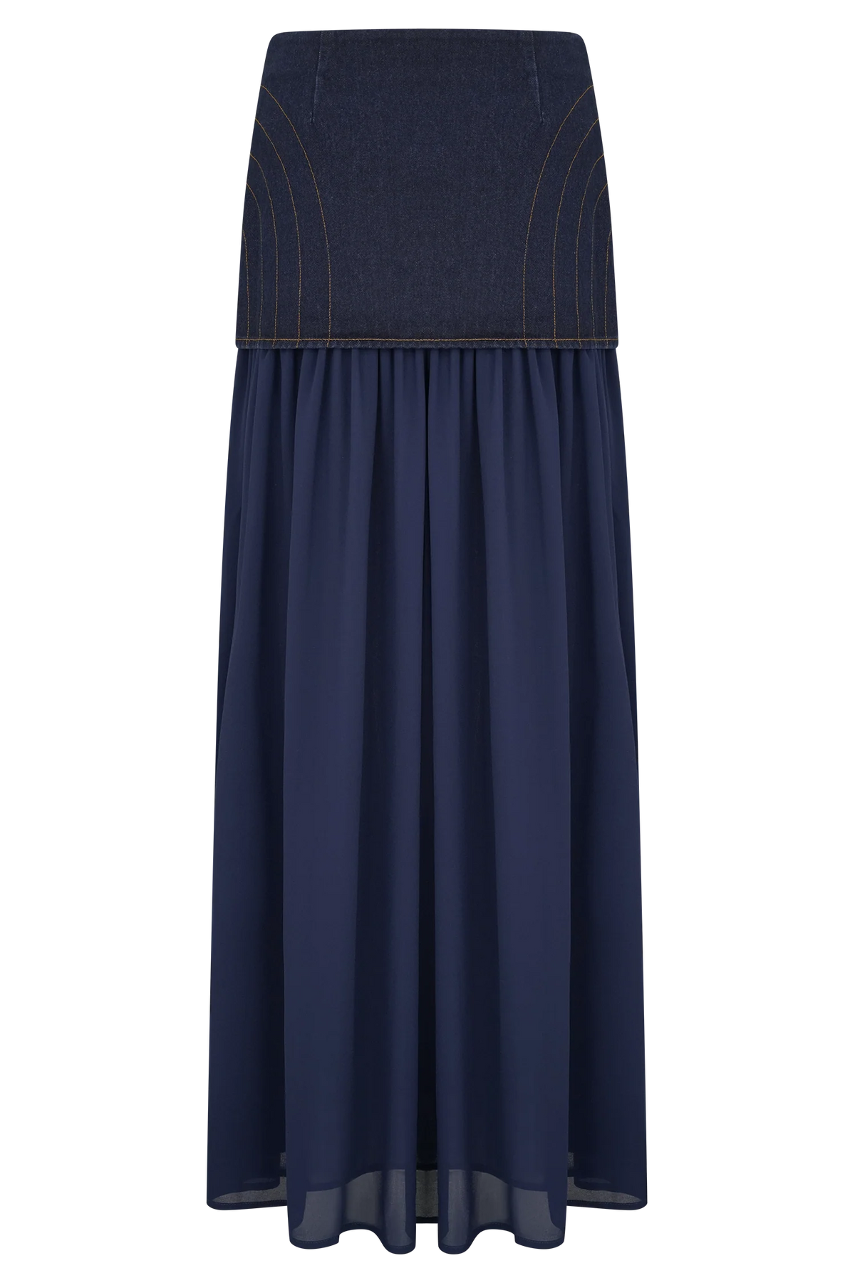 Tully Chiffon Denim Maxi Skirt - Indigo Blue