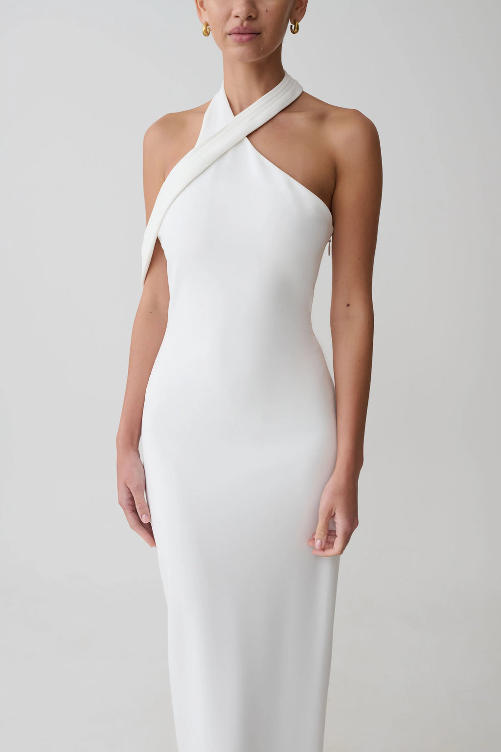 Sable Crossover Crepe Midi Dress - White
