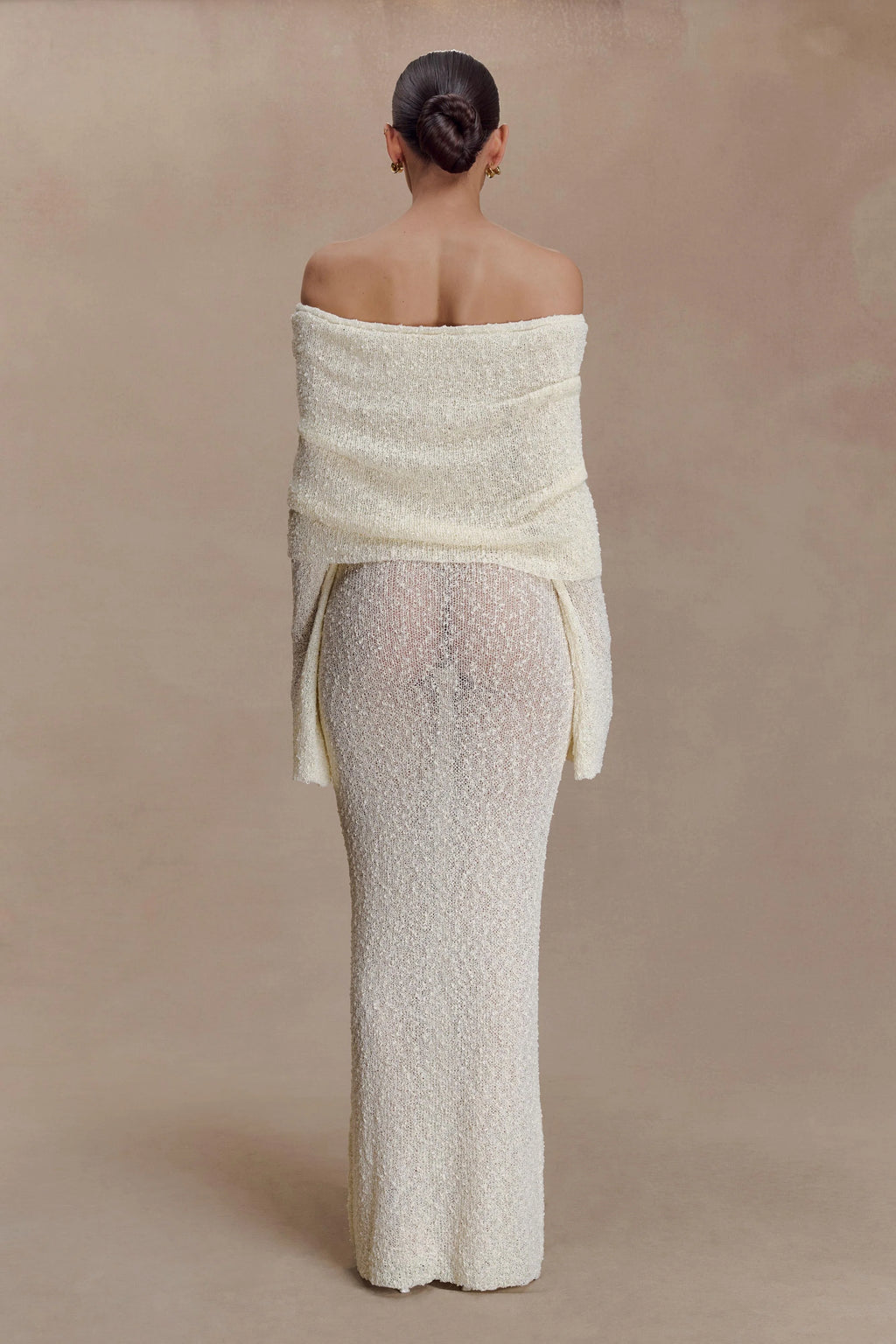 Marisol Off Shoulder Boucle Maxi Dress - Ivory