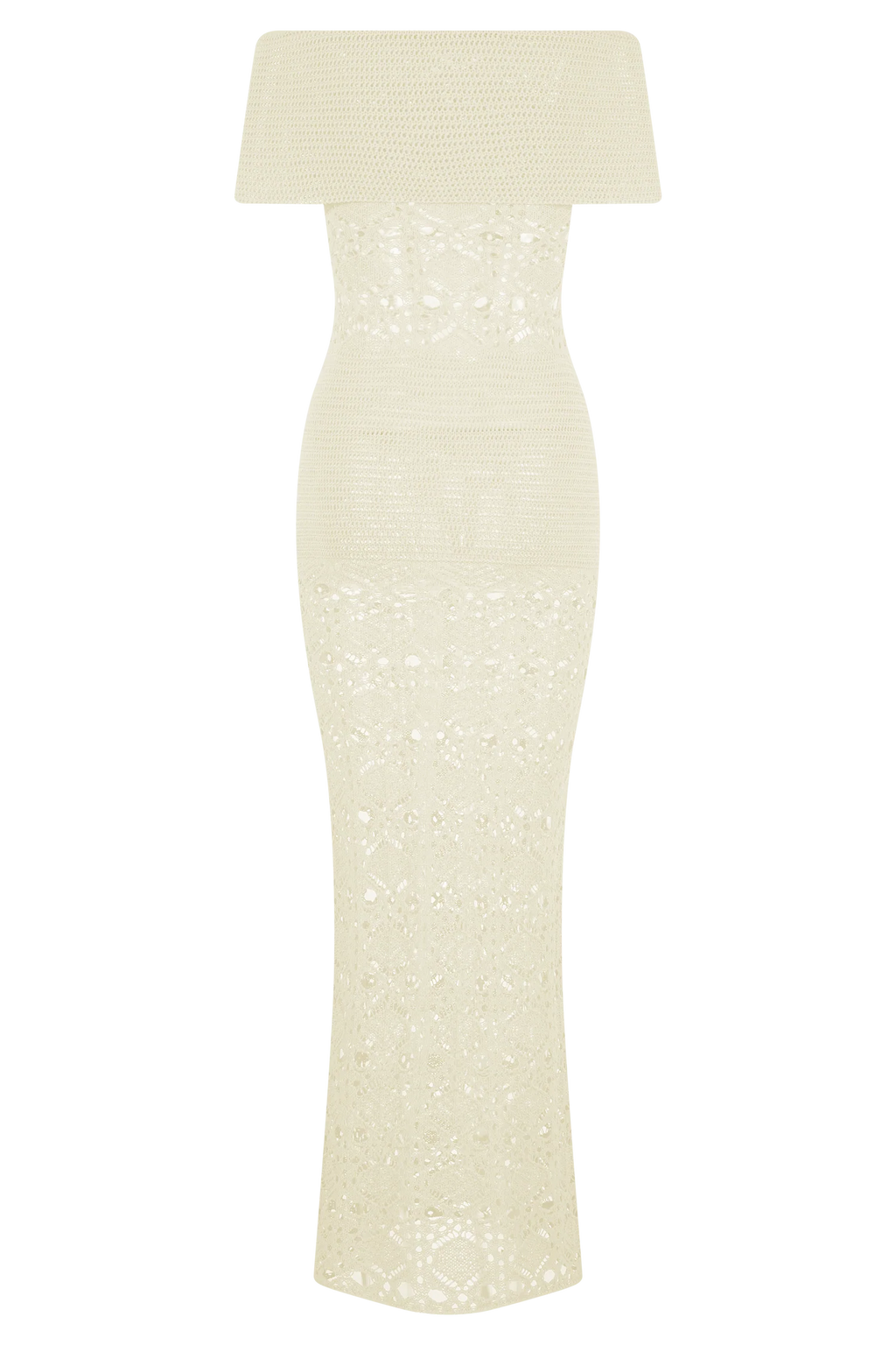 Solstice Off Shoulder Crochet Knit Maxi Dress - Ivory