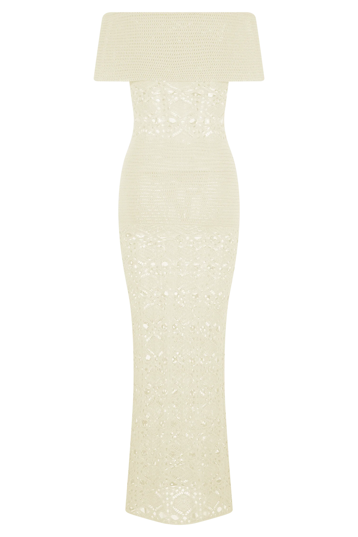 Solstice Off Shoulder Crochet Knit Maxi Dress - Ivory